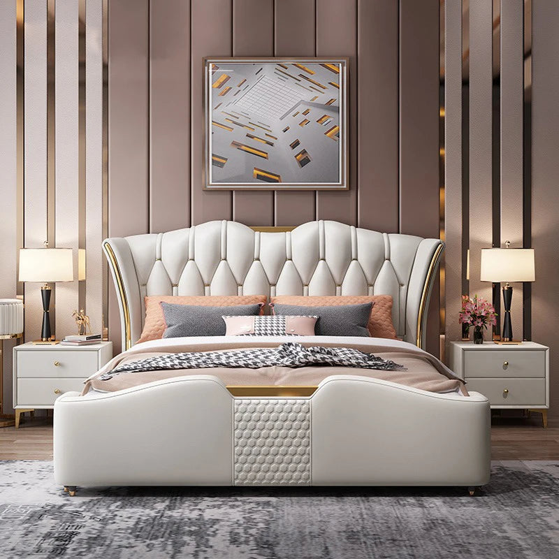 Leather Designer Bed Master Bedroom Furniture Light Luxury High Quality Double Bed With Storage Space Muebles De Dormitorio