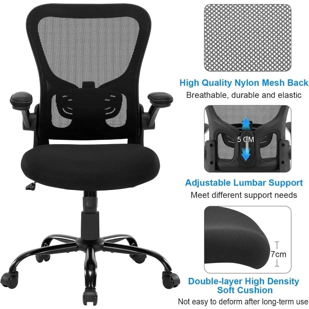 Office Chair Ergonomic Desk Chair, Mesh Computer Home Office Desk Chairs with Adjustable Lumbar Support and Flip-up Armrests