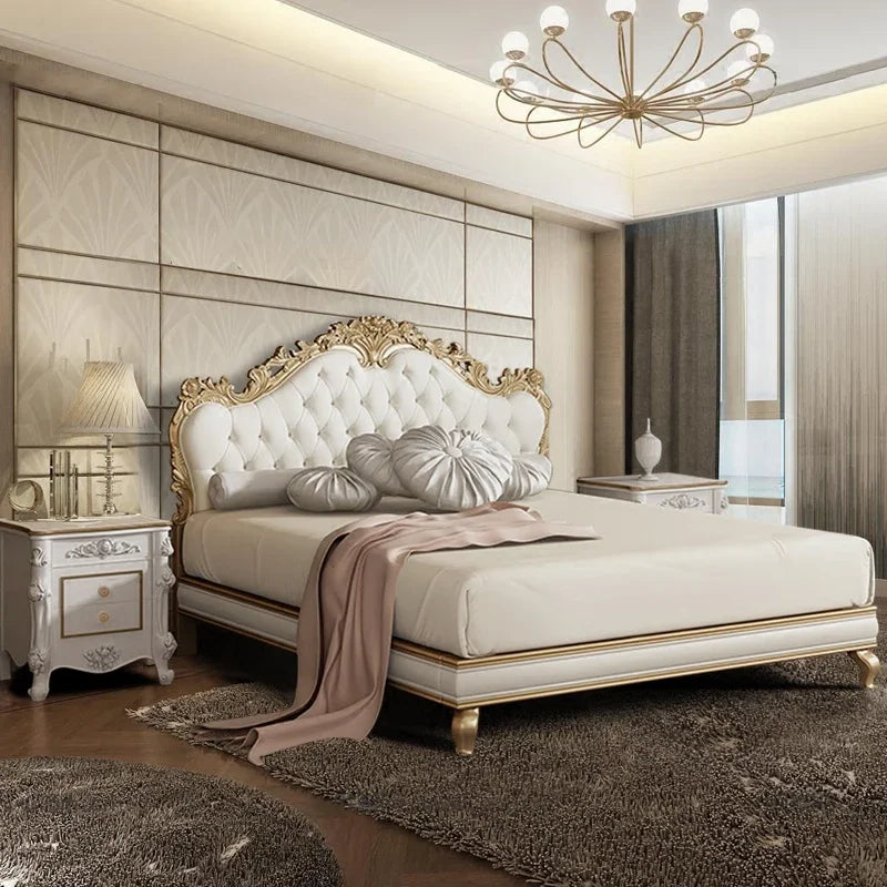 Queen Designer European Double Bed Modern Whitr Royal Bedframe King Size Double Bed Luxury Sleeping Cama Casal Bedroom Furniture