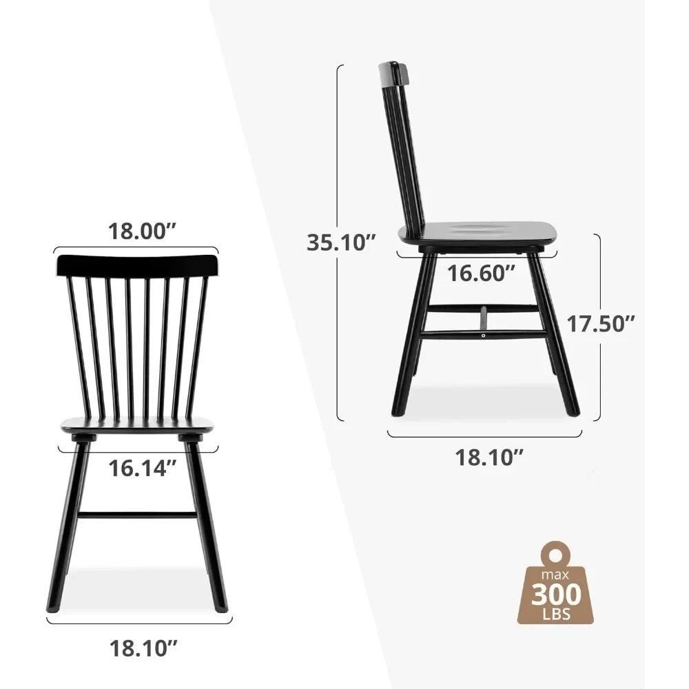 Windsor Dining Chair Set of 6,Spindle Back Wood Dining Chair,Farmhouse Wooden Kitchen Chairs, Black