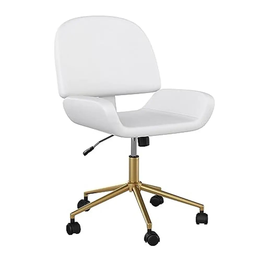 Luxurious White Faux Leather Swivel Home Office Chair with Polished Brass Frame Martha Stewart Tyla Task  360°