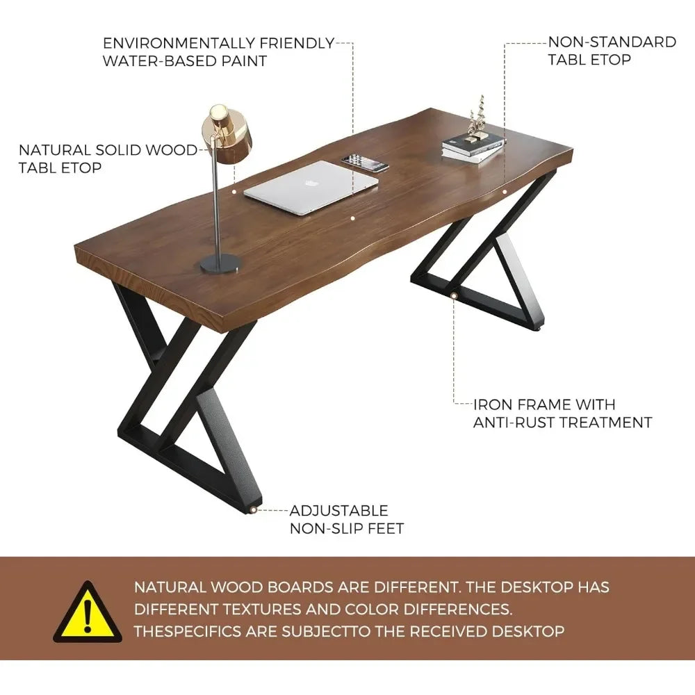 55-inch Writing Desk for Home Office, Modern and Simple Design, Ideal for Study, Dining, Rustic Style Solid Wood Computer Desk