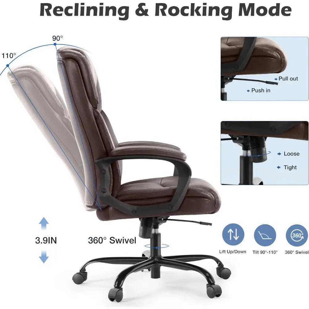 Office Chair - Ergonomic home computer desk chair with wheels, lumbar support, PU leather,adjustable Office Chairs