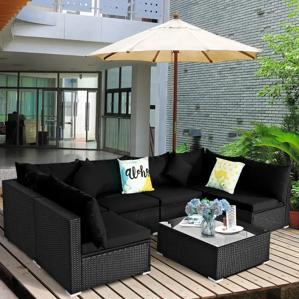 Furniture Set, 7 Piece Patio Furniture, Outdoor Sectional Sofa W/Pillows and Cushions, Furniture Set