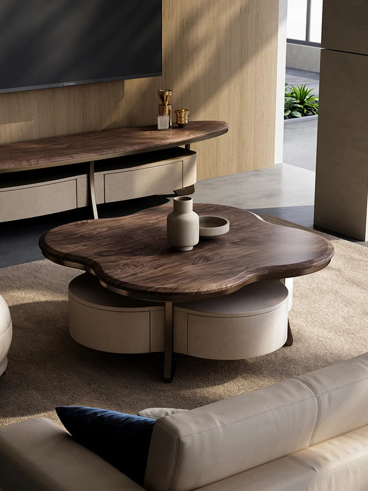 Black walnut tea table petals solid wood tea table simple modern art shaped tea table living room furniture