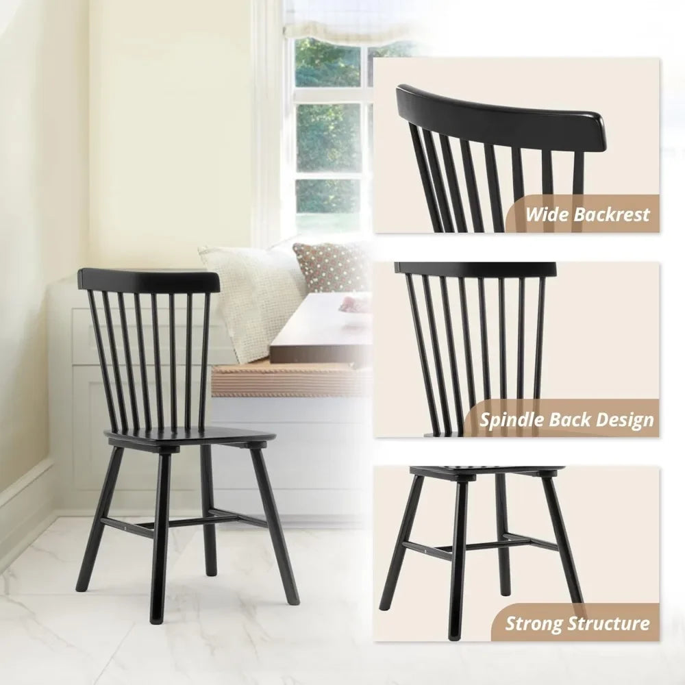 Windsor Dining Chair Set of 6,Spindle Back Wood Dining Chair,Farmhouse Wooden Kitchen Chairs, Black