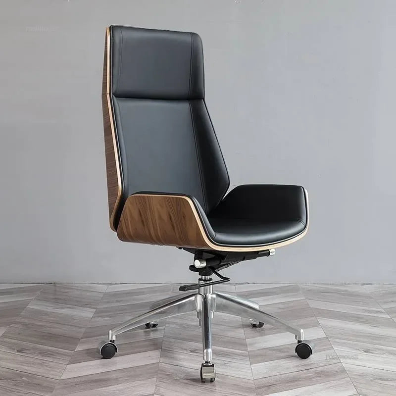 Modern light Luxury Leather Computer Chair Lift Swivel Gamer Chair Home Wooden High Back Office Chairs Ergonomic executive chair