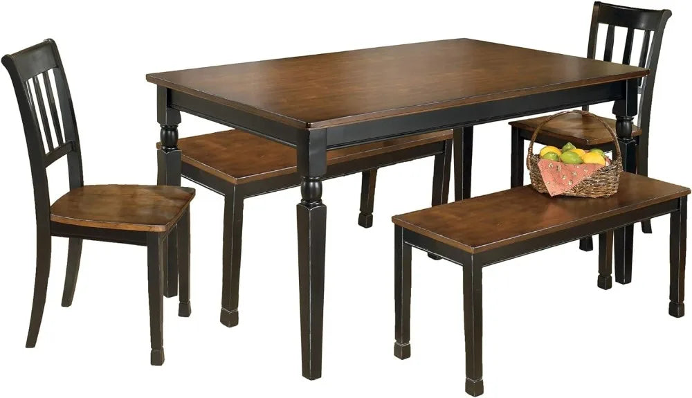 Rustic Farmhouse Dining Room Table, Black & Brown