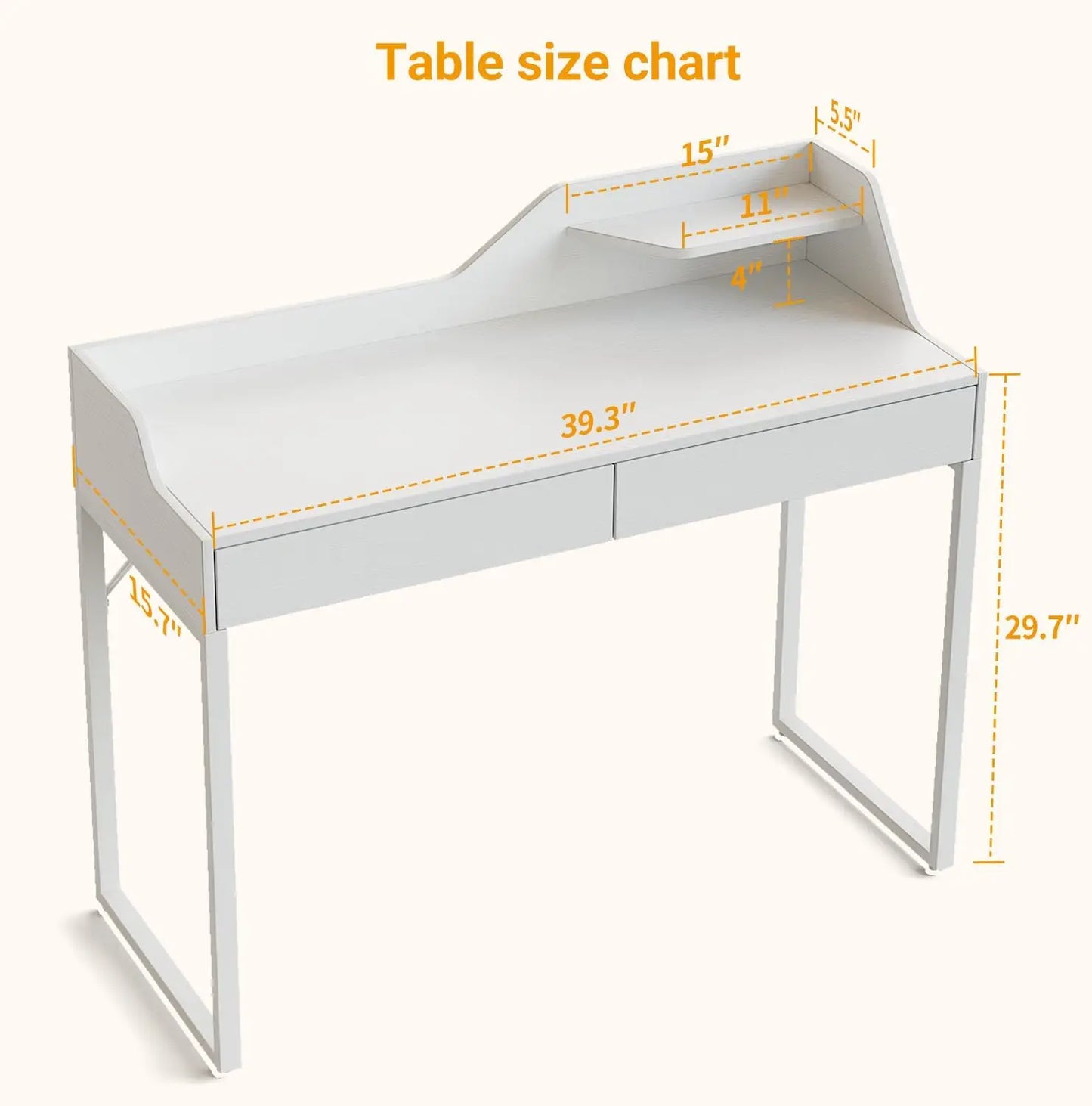 Vanity Desk with 2 Drawers, 40 Inch Computer Home Office Desk, Modern Makeup Dressing Desk, Study Work Table, White