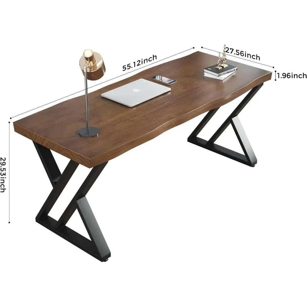 55-inch Writing Desk for Home Office, Modern and Simple Design, Ideal for Study, Dining, Rustic Style Solid Wood Computer Desk