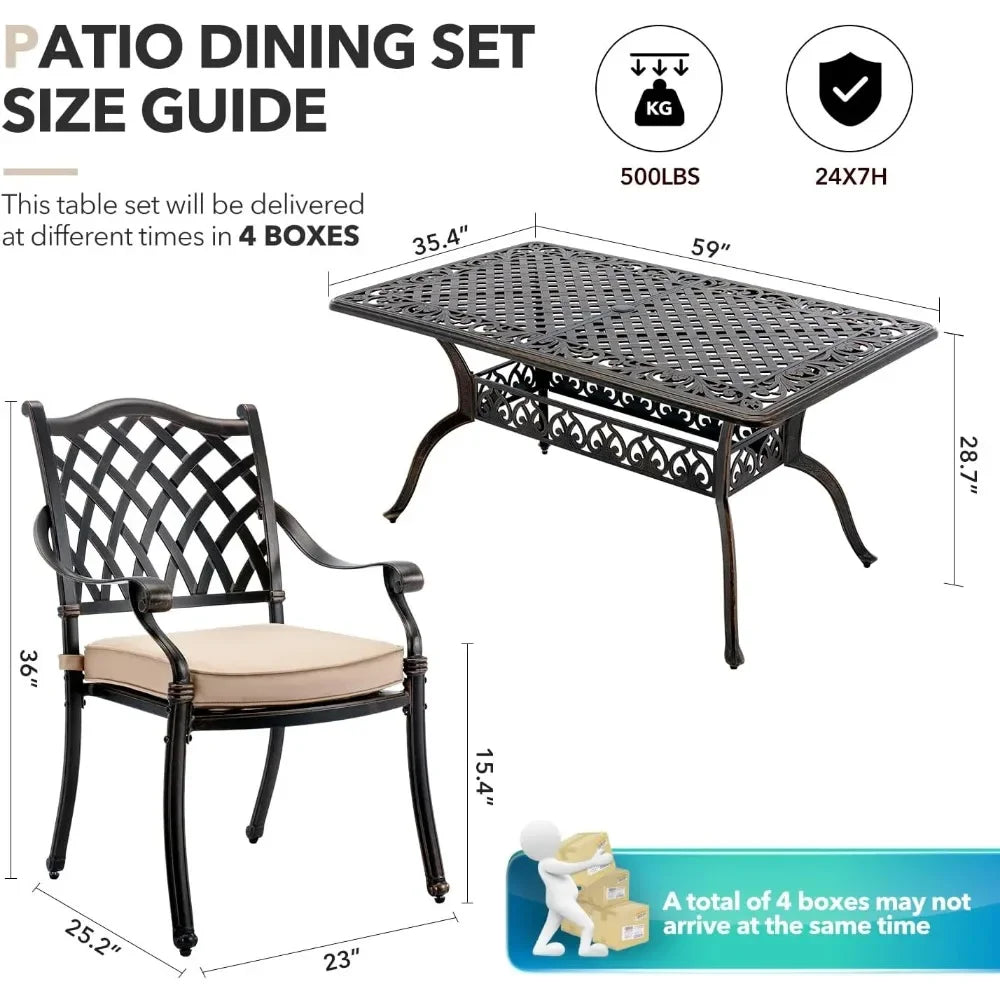 Outdoor Dining Set ,includes 59” Rectangular Table And 6 Chairs With Thicker Cushion And Umbrella Hole ,patio Furniture