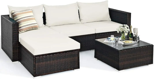 5 Piece Outdoor Patio Furniture Set, Sturdy Frame and Weight Capacity Up to 360 Pounds, Porch Garden Poolside Furniture