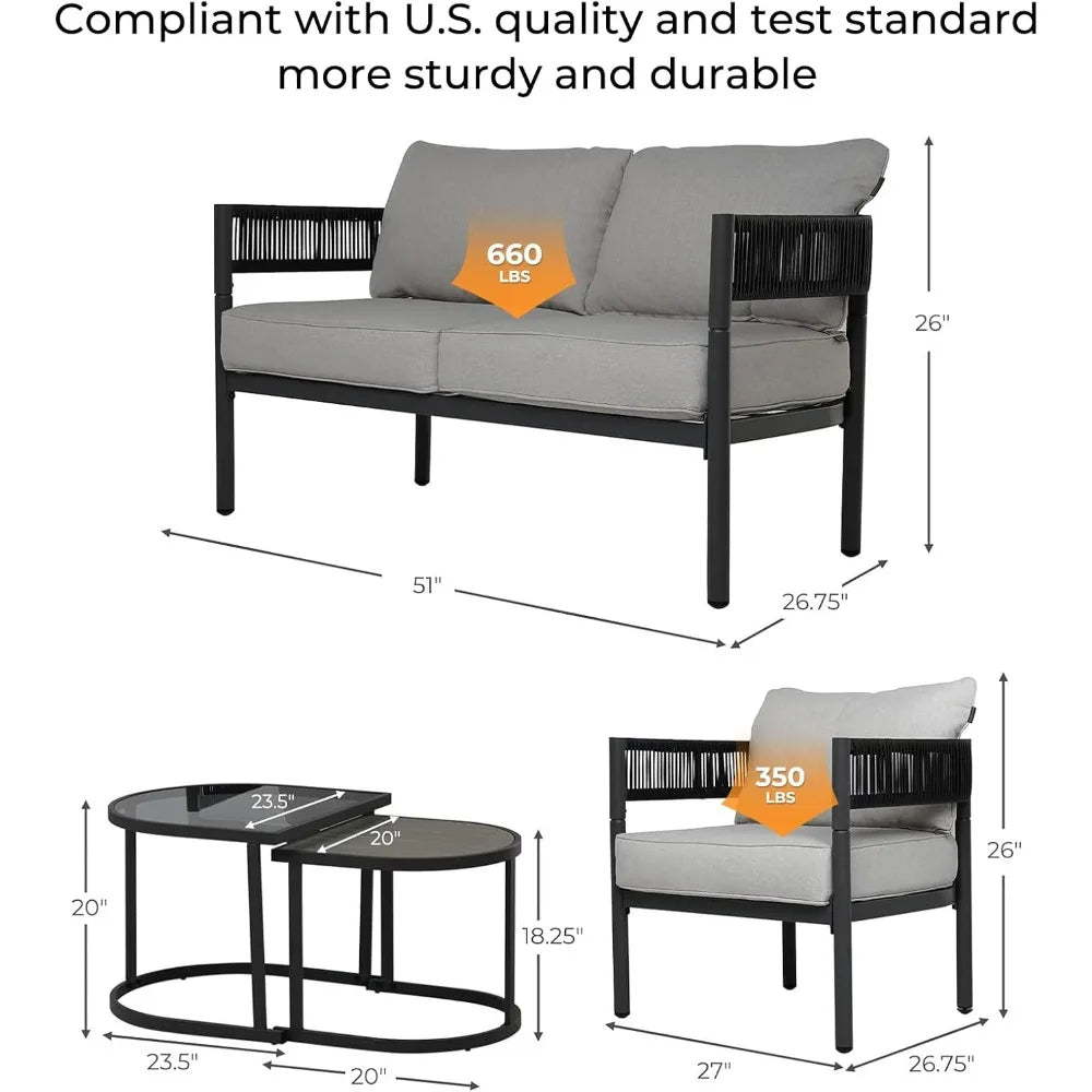 5-Piece Outdoor Furniture Set with Thick Cushions and Coffee Table, Wicker Sofa Conversation Set for Backyard