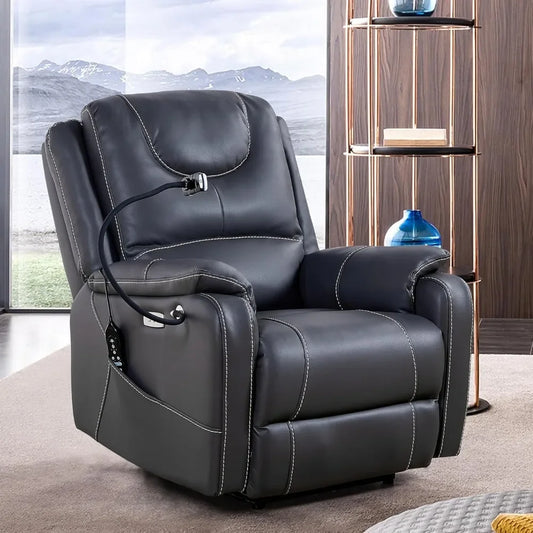 Power Electric Zero Gravity Recliner with Massage and Heating Function, Eco-Leather Reclining Chairs with Phone Holder