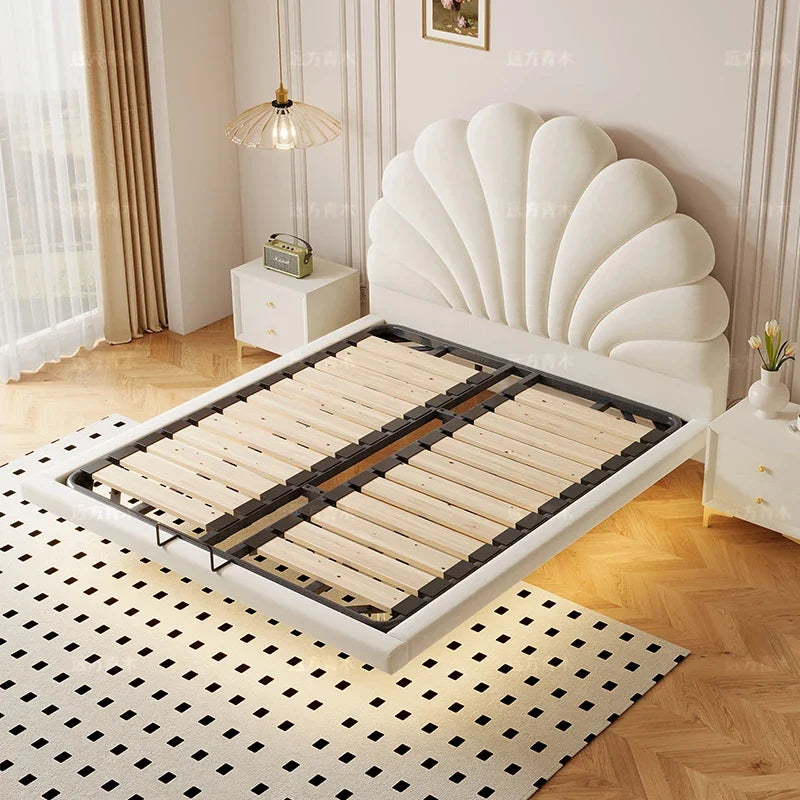 High End Nordic Double Bed Designer Whitr Floating Full Size Bed Frames Queen Platform Safe Sleeping Cama De Casal Furniture