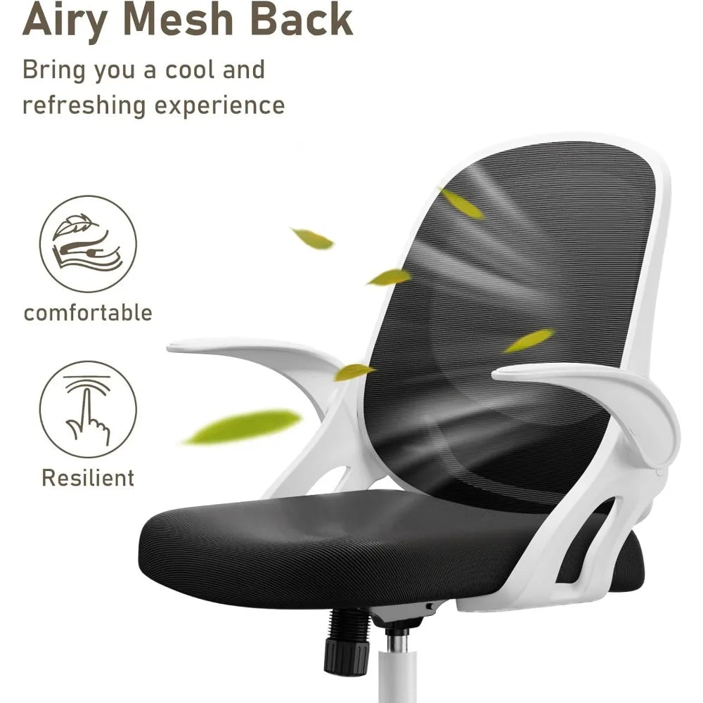 Home Office Chair Comfort Swivel Chair, Breathable Mesh Office Chair, Lumbar Support Work Chair with Wheels and Flip Arms