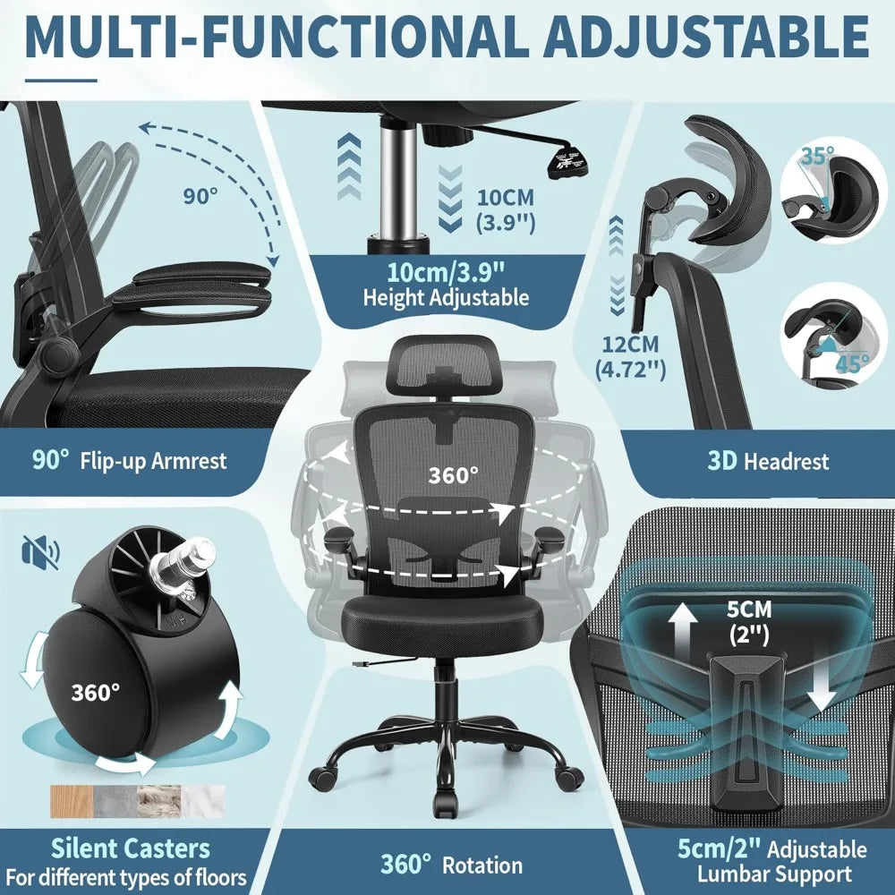 Office Chair,   with Adjustable Lumbar Support, Home Office Swivel Task Chair  , Adjustable Height Gaming Chair(Black)