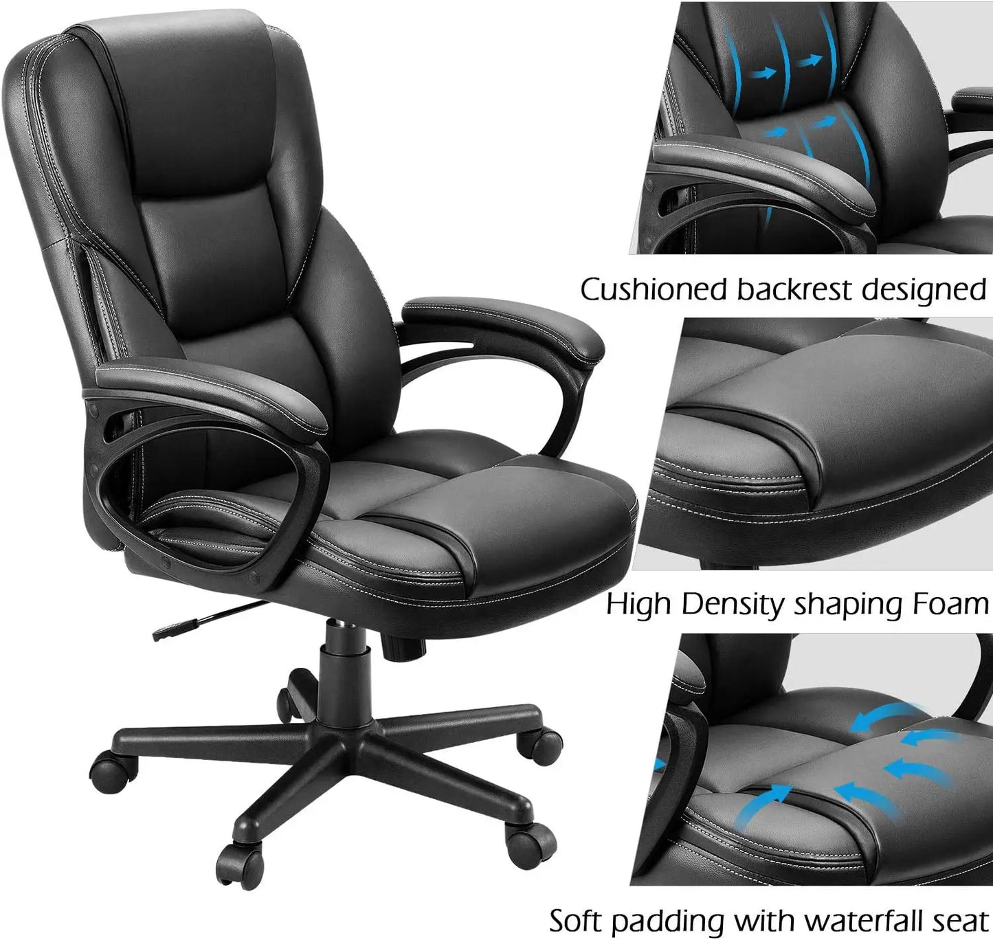 Office Executive Chair High Back Adjustable Managerial Home Desk Chair, Swivel Computer PU Leather Chair with Lumbar Support