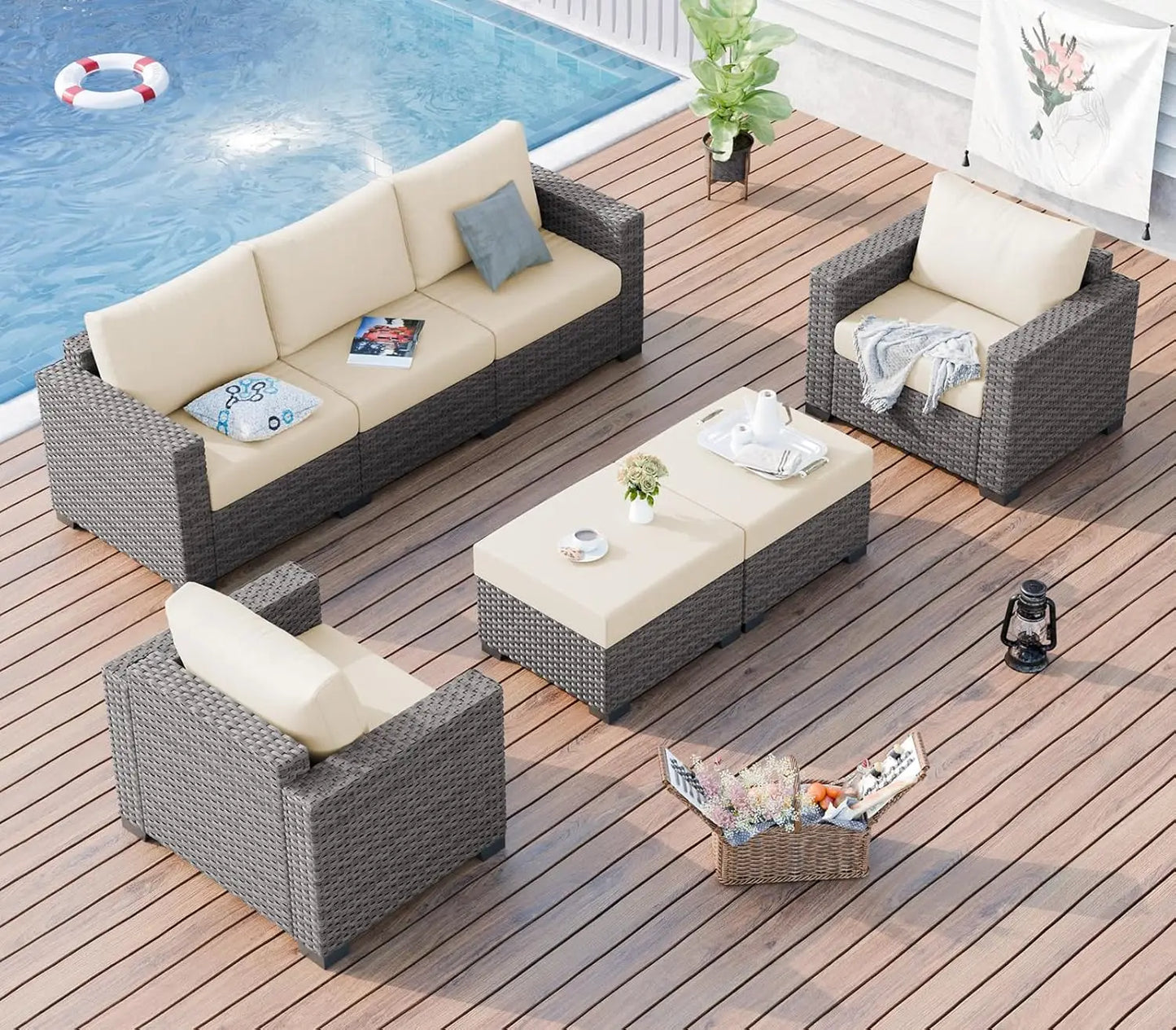 Patio Furniture Sets, Luxury Wicker with Ottomans, Outdoor Sectional Sofa  Set with Soft Cushion for Porch,Deck,Backyard