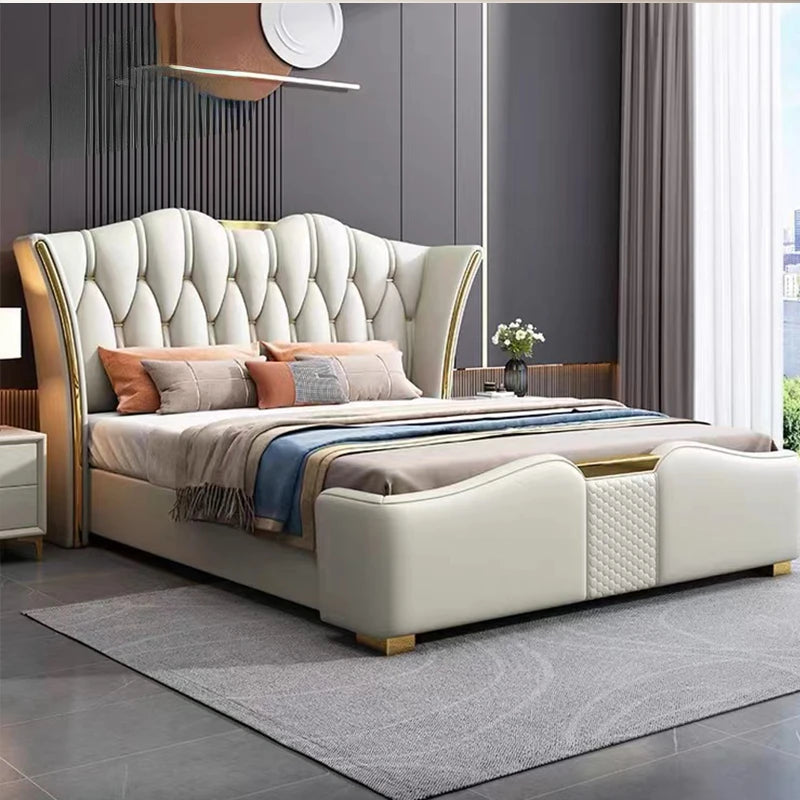 Leather Designer Bed Master Bedroom Furniture Light Luxury High Quality Double Bed With Storage Space Muebles De Dormitorio