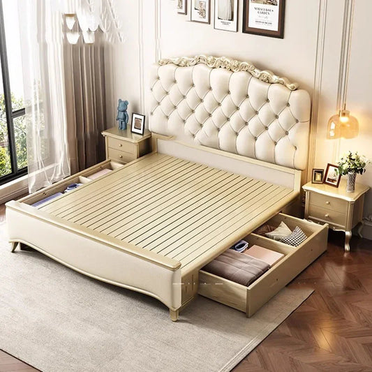 White European Style Double Bed Aesthetic Designer King Size Twin Bed Frame High End Modern Wood Cama Box Casal Home Furniture