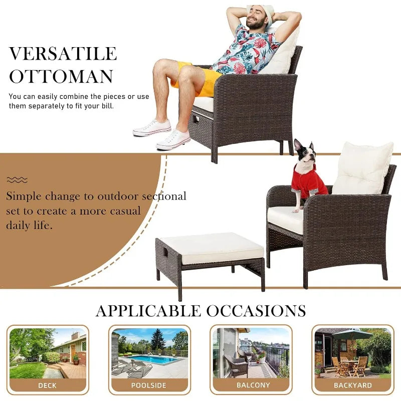 5 Pieces Outdoor Wicker Patio Furniture Set,All Weather PE Rattan Conversation Set with Cushioned Patio Lounge Chairs