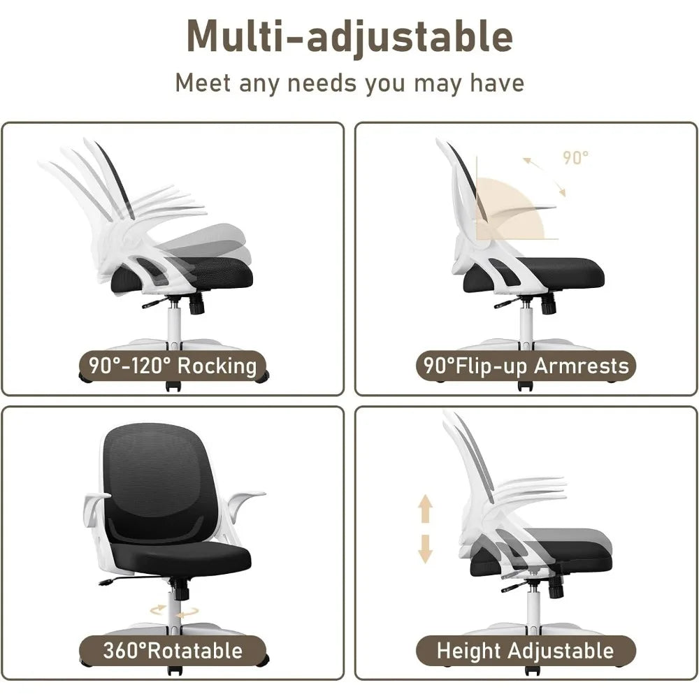 Home Office Chair Comfort Swivel Chair, Breathable Mesh Office Chair, Lumbar Support Work Chair with Wheels and Flip Arms