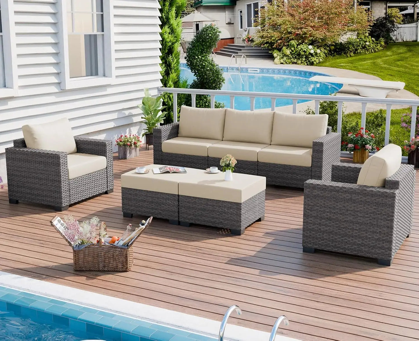 Patio Furniture Sets, Luxury Wicker with Ottomans, Outdoor Sectional Sofa  Set with Soft Cushion for Porch,Deck,Backyard