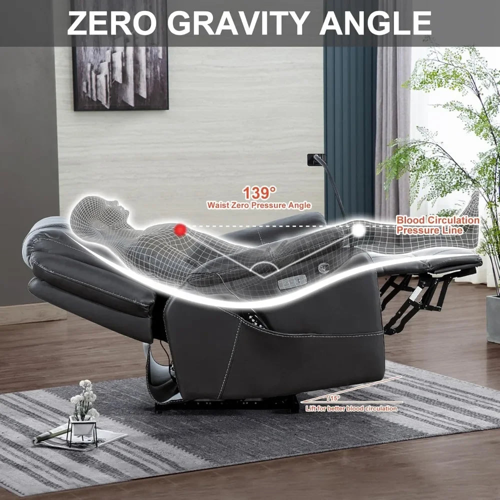 Power Electric Zero Gravity Recliner with Massage and Heating Function, Eco-Leather Reclining Chairs with Phone Holder