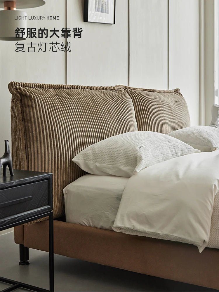 Luxury Urban Fabric Soft Bag Bed Home Bedroom Master Bedroom Wedding Bed Designer Furniture Retro Corduroy Double Bed