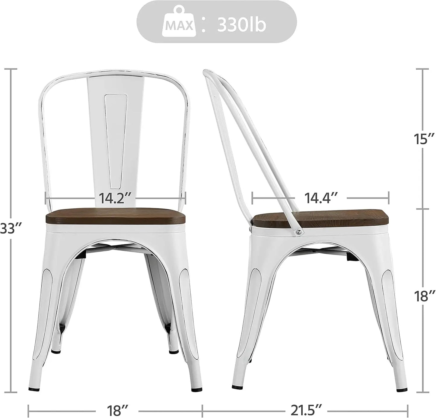 Set of 4 Metal Dining Chairs with Wood Seat Metal Side Chairs Kitchen Chairs with Back Bistro Café Trattoria Kitchen