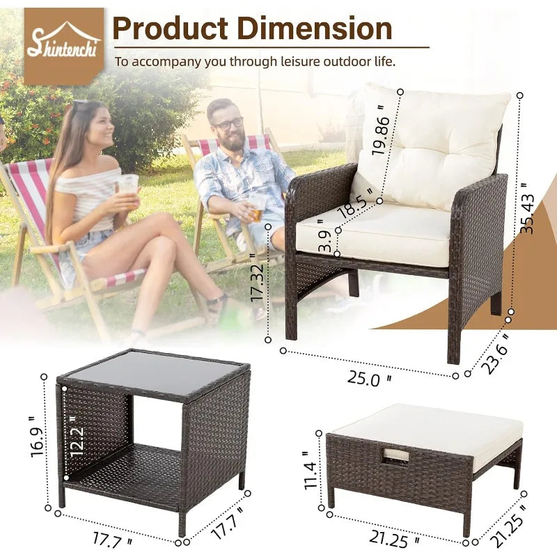 5 Pieces Outdoor Wicker Patio Furniture Set,All Weather PE Rattan Conversation Set with Cushioned Patio Lounge Chairs