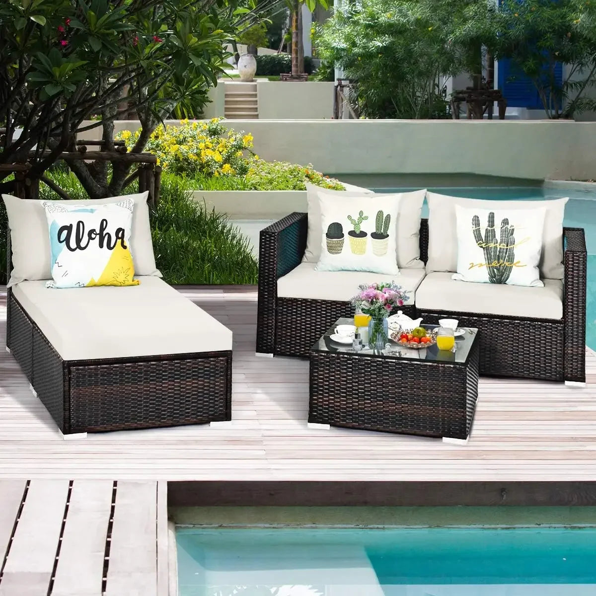 5 Piece Outdoor Patio Furniture Set, Sturdy Frame and Weight Capacity Up to 360 Pounds, Porch Garden Poolside Furniture