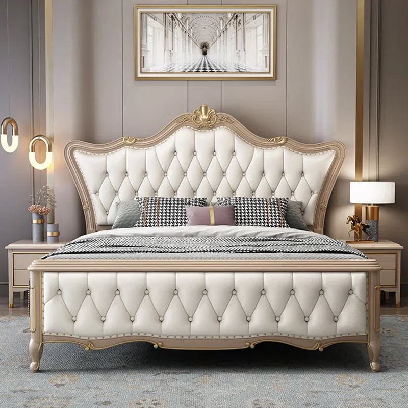 Leather European Double Bed Designer Modern Villa Luxury Headboard Twin Bed Frame Platform Wood Cama Box Casal Nordic Furniture