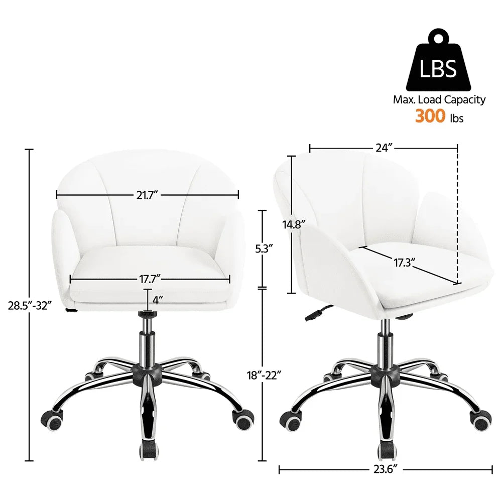 Modern Rolling Desk Chair with Armrests for Home Office, White