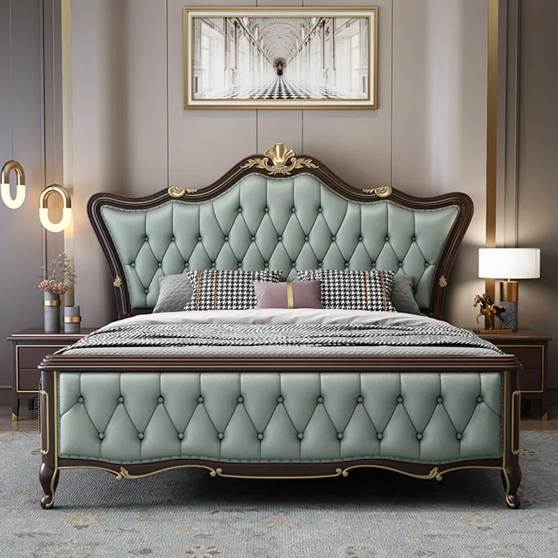 Leather European Double Bed Designer Modern Villa Luxury Headboard Twin Bed Frame Platform Wood Cama Box Casal Nordic Furniture