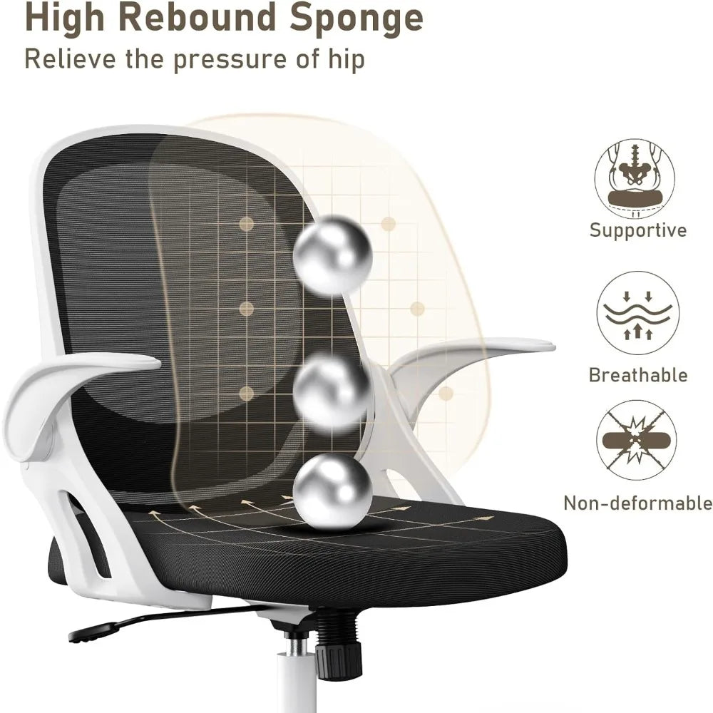 Home Office Chair Comfort Swivel Chair, Breathable Mesh Office Chair, Lumbar Support Work Chair with Wheels and Flip Arms