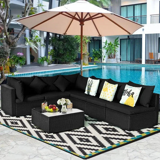 Furniture Set, 7 Piece Patio Furniture, Outdoor Sectional Sofa W/Pillows and Cushions, Furniture Set