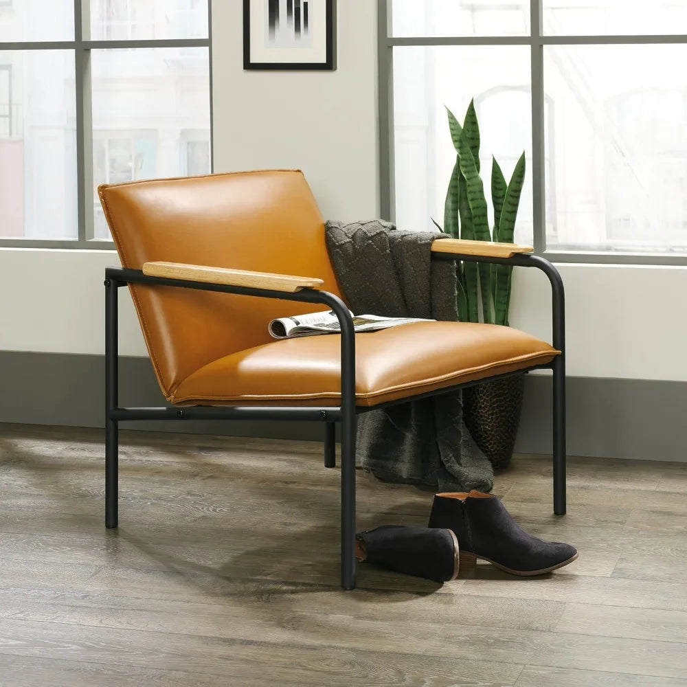 Boulevard Café Lounge Chair, Metal Camel finish, Residential use only, Arms accented with wood caps for an extra touch of style