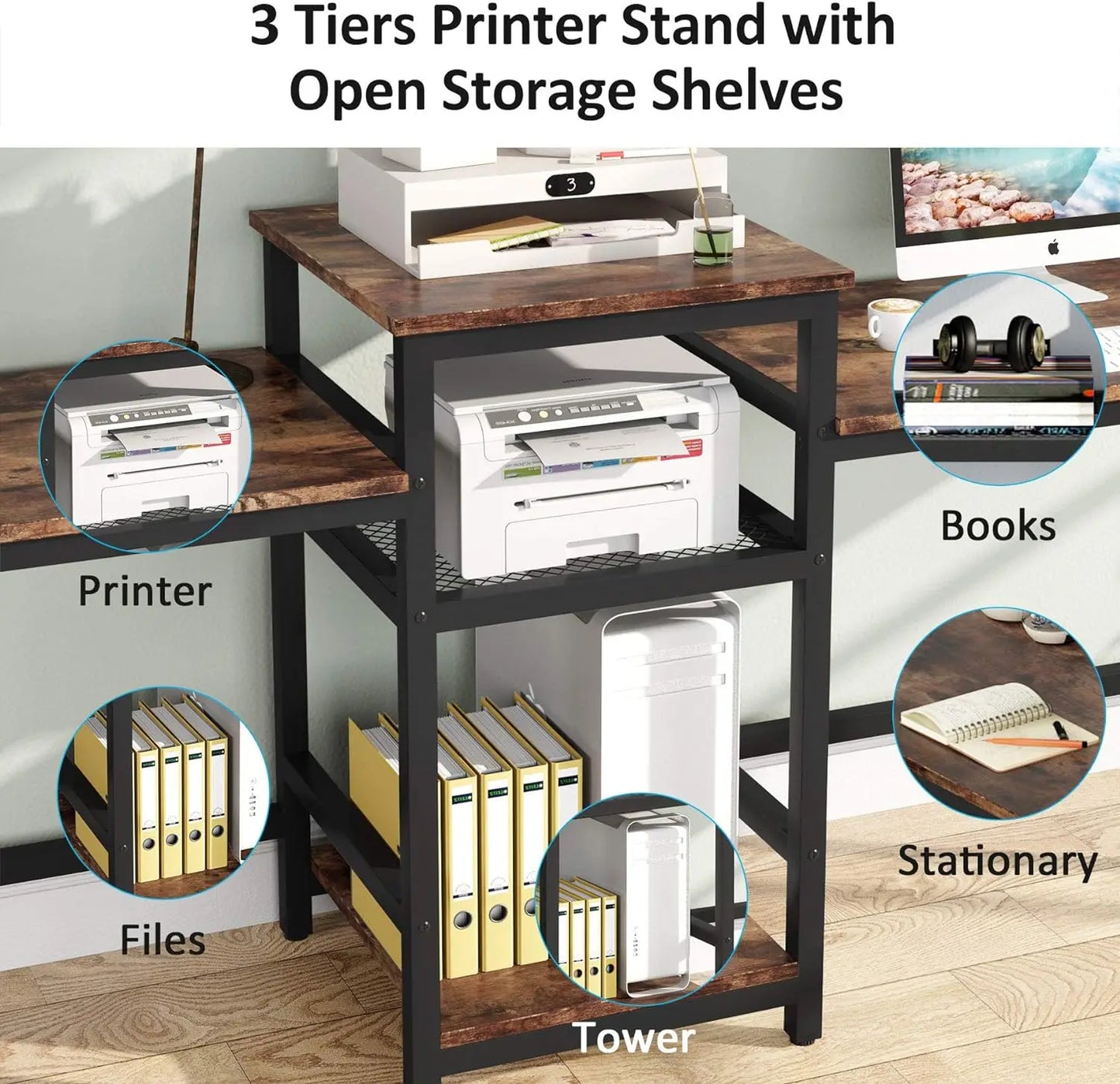 96.9" Double Computer Desk with Printer Shelf, Extra Long Two Person Desk Workstation with Storage Shelves，Home Office