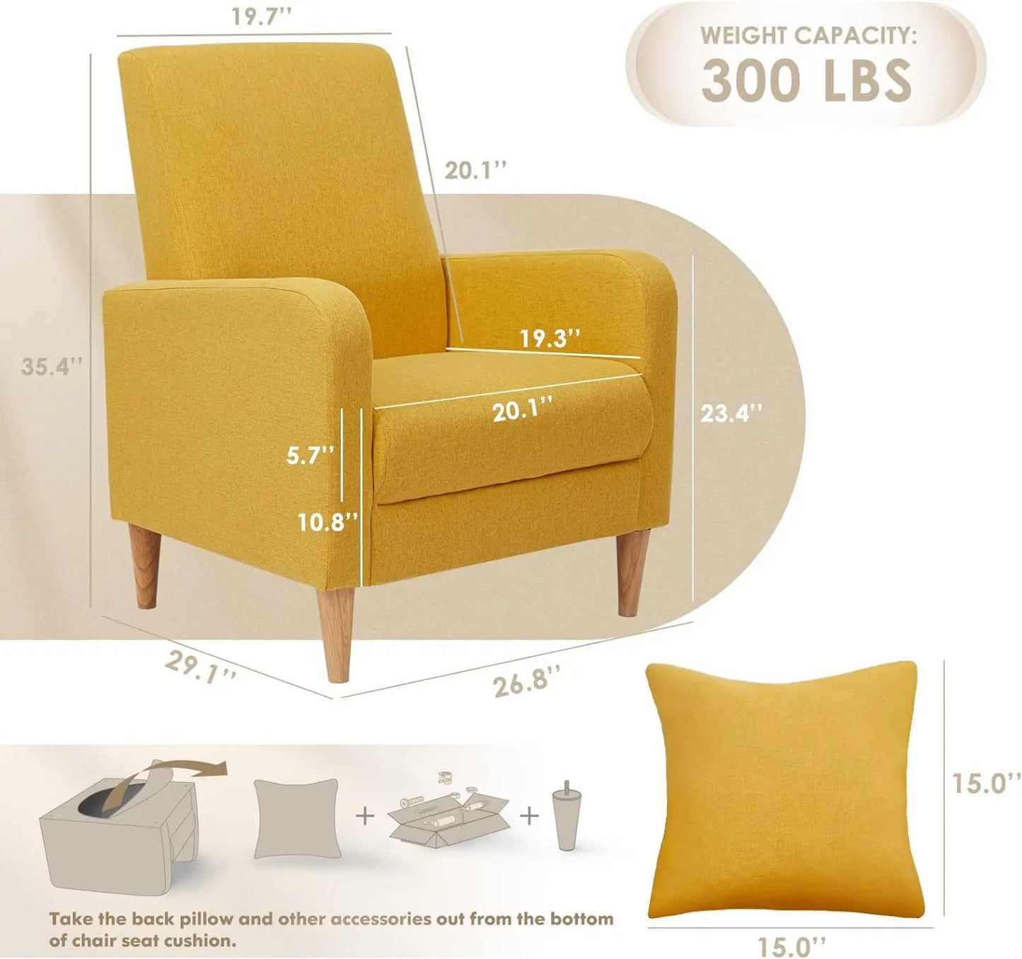 COLAMY Modern Upholstered Accent Chair Armchair with Pillow, Fabric Reading Living Room Side Chair,Single Sofa with Lounge Seat