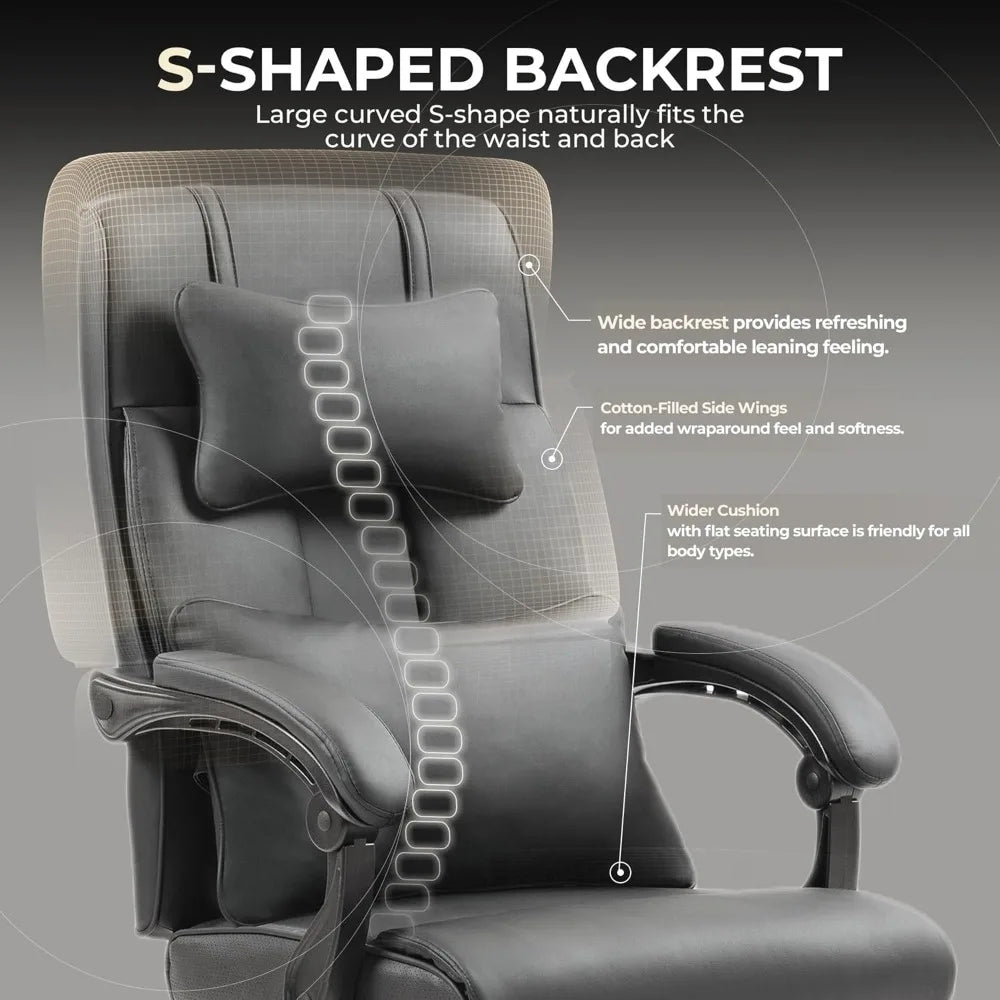 Executive Office Chair Big and Tall Leather, Ergonomic Computer Chair Back Support, High Back Home Office Desk Chair Comfy