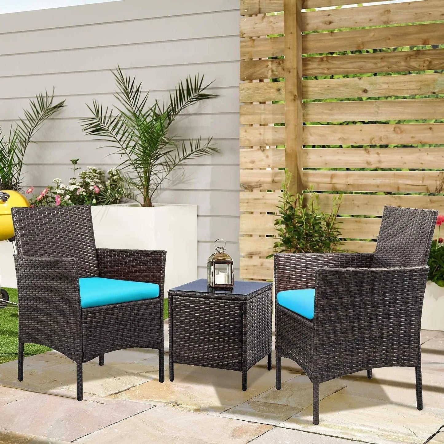 Patio Porch Furniture Sets 3 Pieces PE Rattan Wicker Chairs with Table Outdoor Garden Furniture Sets