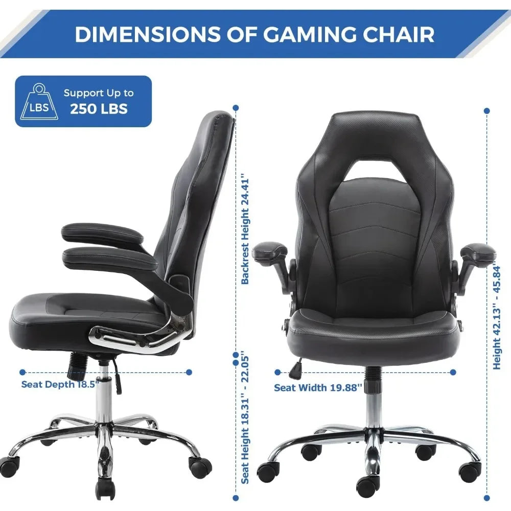 XMSJ Home Games, Ergonomics, Office Flip Armrests and Height-Adjustable Desk, Stitching PU Leather Computer Chair with Lumbar