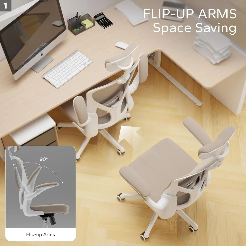 Ergonomic office chair, home office chair with flip armrest and lumbar support pad, high back computer chair with thickened pad