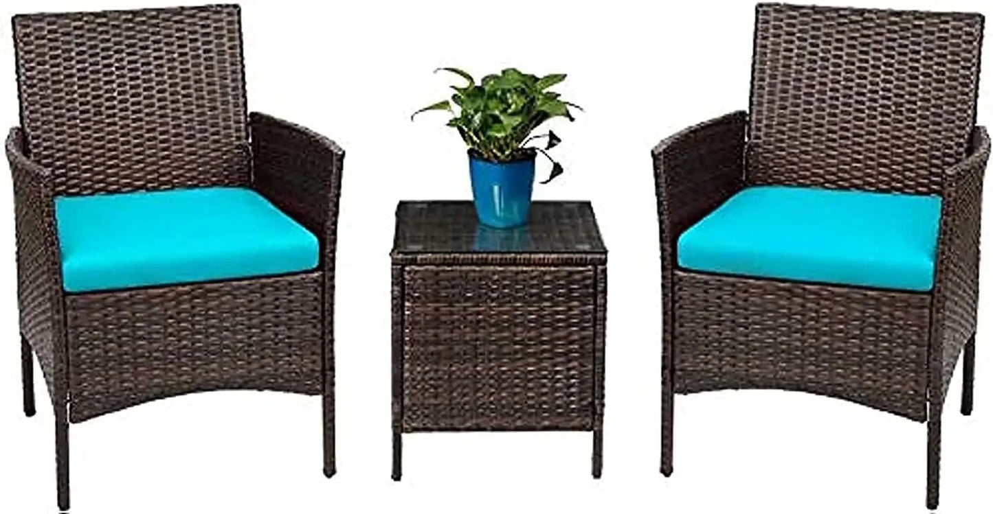 Patio Porch Furniture Sets 3 Pieces PE Rattan Wicker Chairs with Table Outdoor Garden Furniture Sets