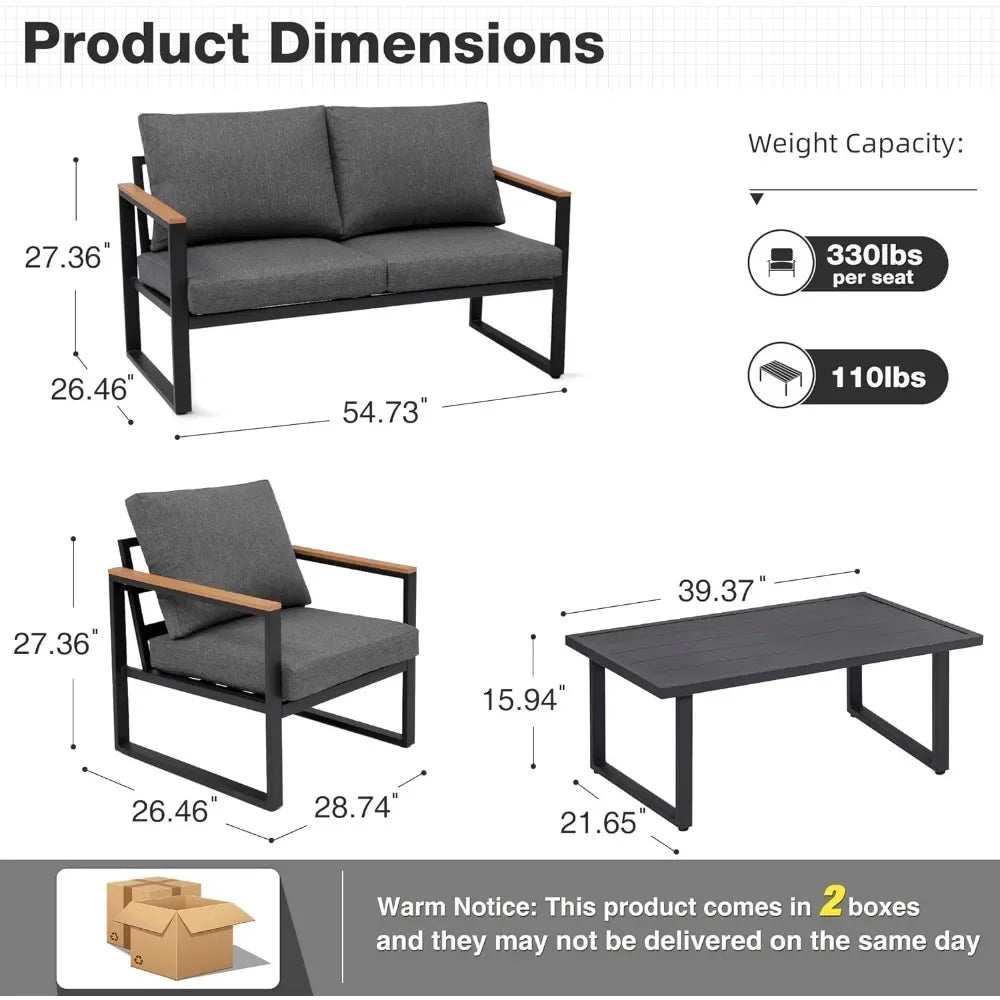 2024 New Patio Furniture Set, 4 Pieces Outdoor  with Removeble, Washable and High-Resiliency Sponge Cushions