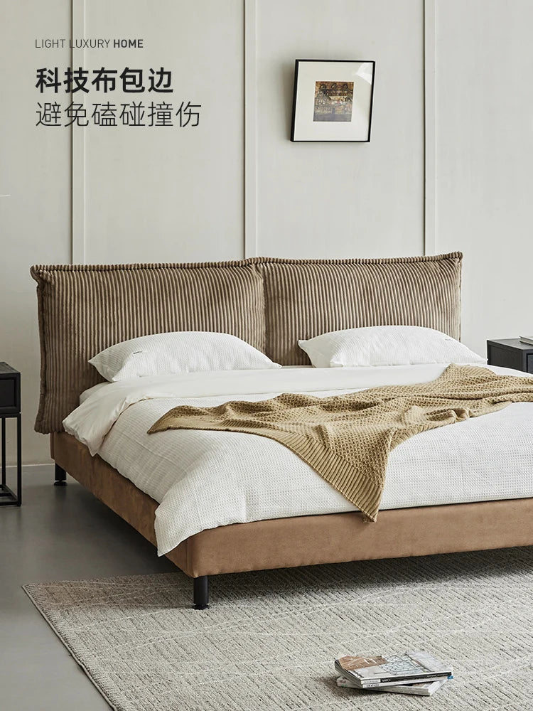 Luxury Urban Fabric Soft Bag Bed Home Bedroom Master Bedroom Wedding Bed Designer Furniture Retro Corduroy Double Bed