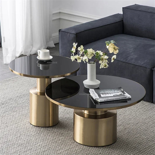 Nordic Luxury Metal Gold Coffee Table Side Modern Simple Coffee Tables Round Glass Living Room Stolik Kawowy Home Furniture