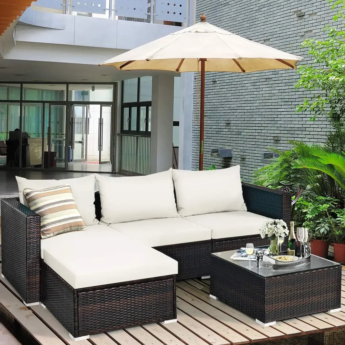 5 Piece Outdoor Patio Furniture Set, Sturdy Frame and Weight Capacity Up to 360 Pounds, Porch Garden Poolside Furniture